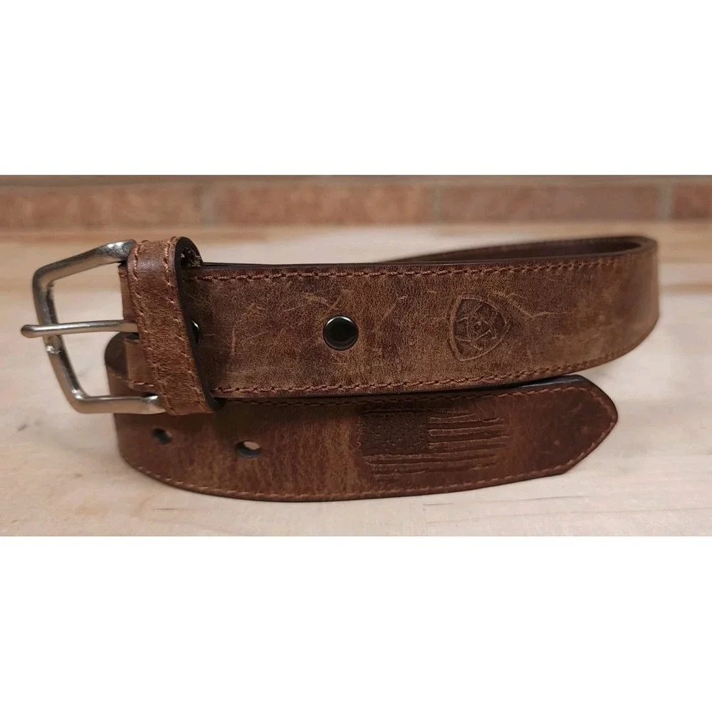 Ariat Boys Youth Belt Size 24 Brown Leather American‎ Flag Western